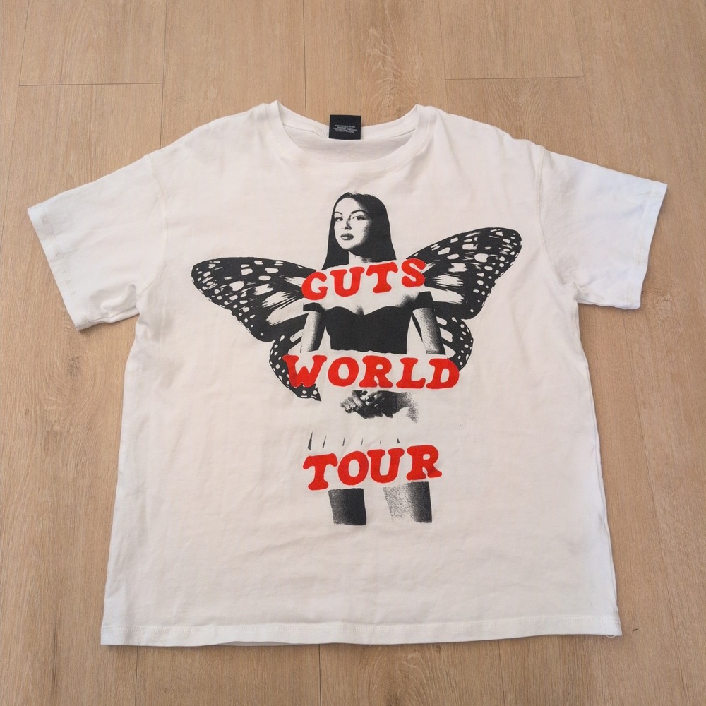 Olivia Rodrigo Guts World Tour 2024 Bershka Graphic T-Shirt White Small